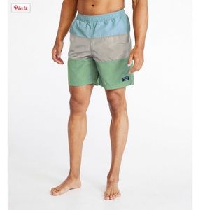 L.L. Bean Men’s Swim Trunks - Light Green/Navy/Iron Blue - Size Large